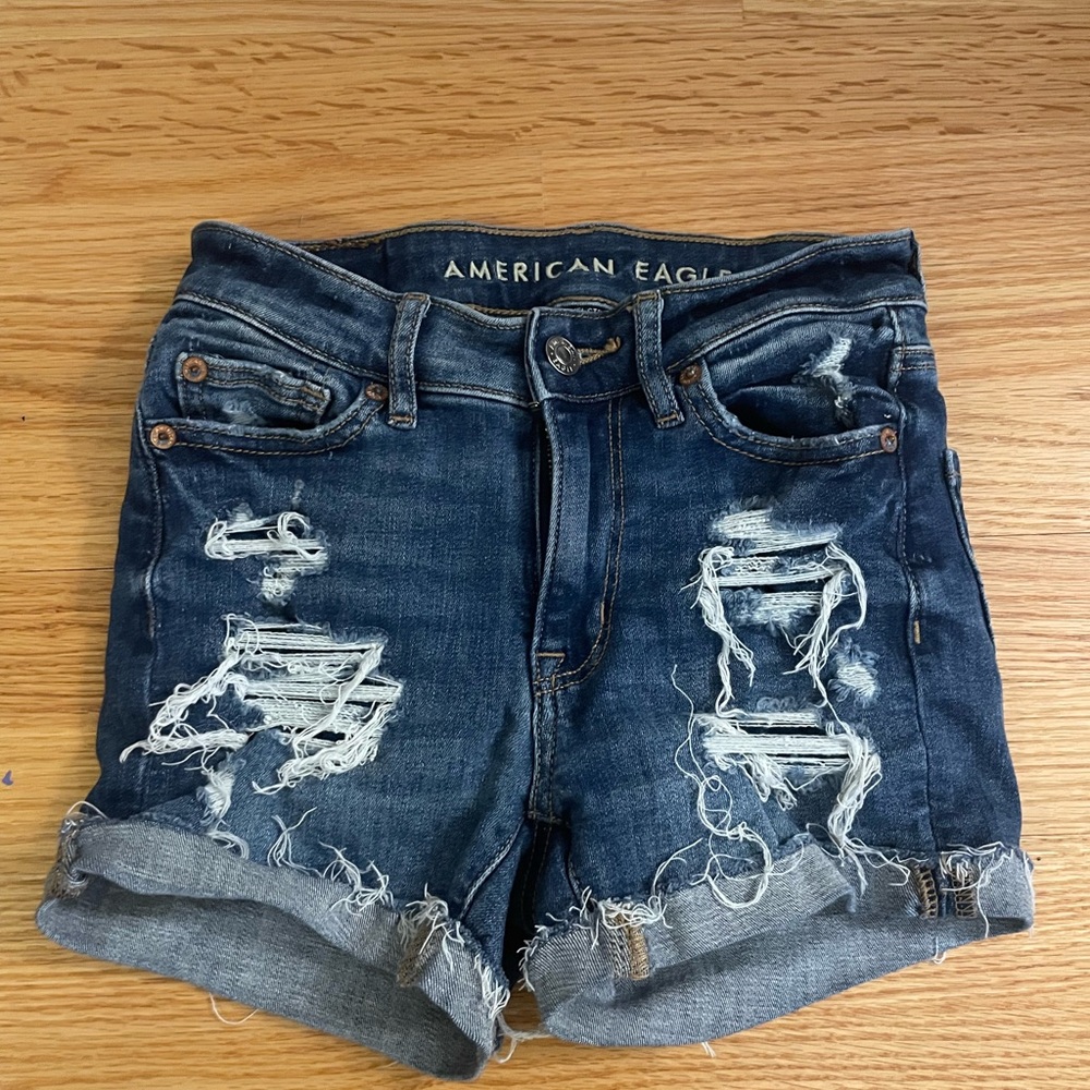 American Eagle Outfitters Distressed Blue Denim Shorts